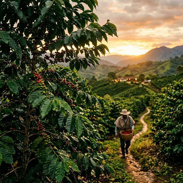 Coffee plantation at sunset